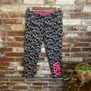 Victoria's Secret VSX Sport Knockout Crop Zig-Zag Pant Black Gray & White M